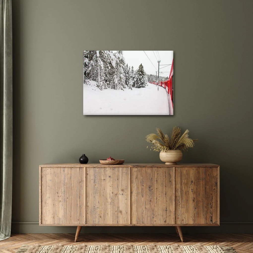 Obraz - Vlak v zasneženej krajine (70x50 cm)