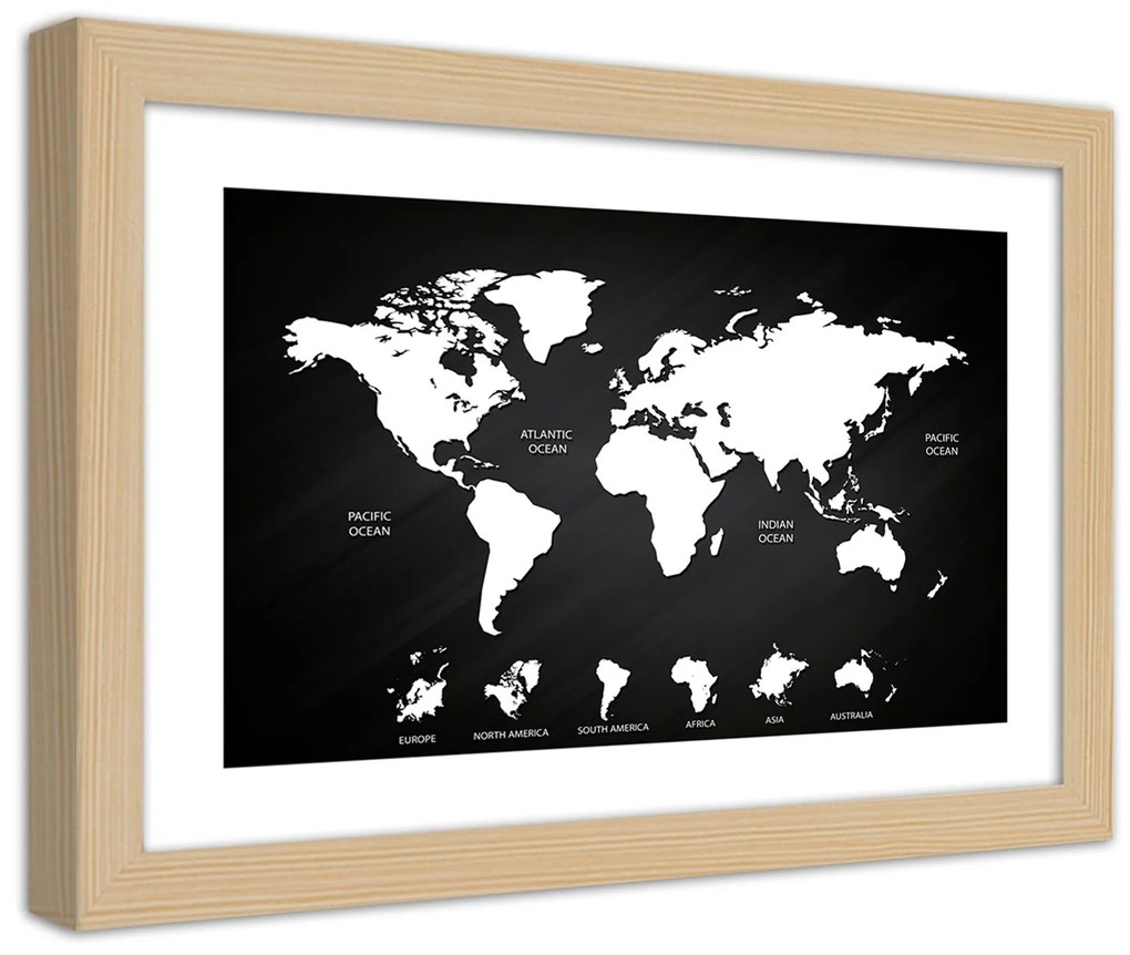 Gario Plagát Kontrastná mapa sveta a kontinentov Farba rámu: Bez rámu, Rozmery: 30 x 20 cm