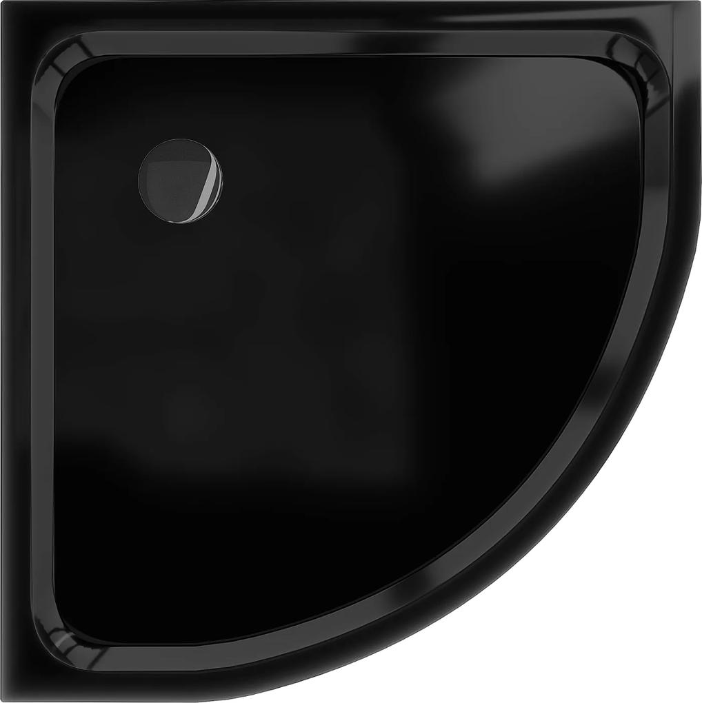 Mexen Flat, štvrťkruhová akrylátová sprchová vanička 100x100x5 cm SLIM, čierna, čierný sifón, 41701010B