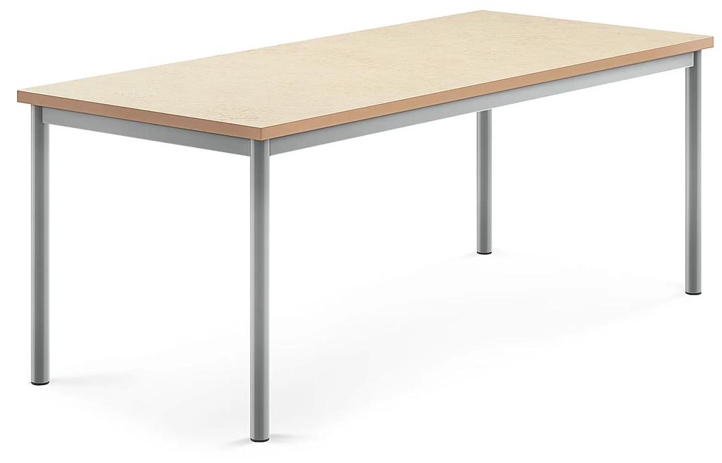 Stôl SONITUS, 1600x700x600 mm, linoleum - béžová, strieborná