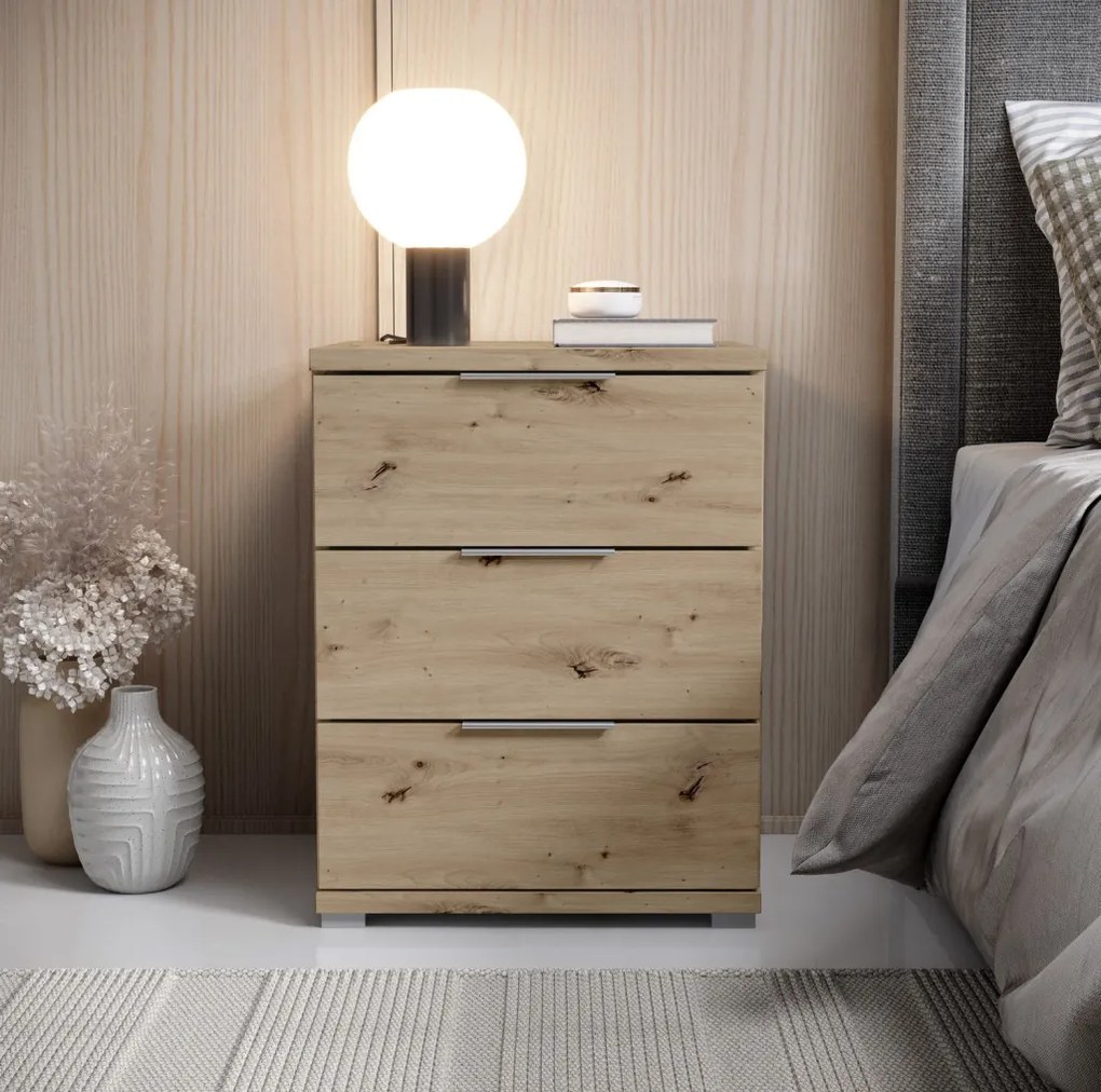 Nočný stolík s 3 zásuvkami Smilla, výška 61 cm, dub artisan