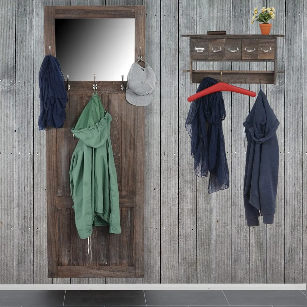 Vešiaková stena so zrkadlom vintage 33359 - 180x65x7cm, antik biela