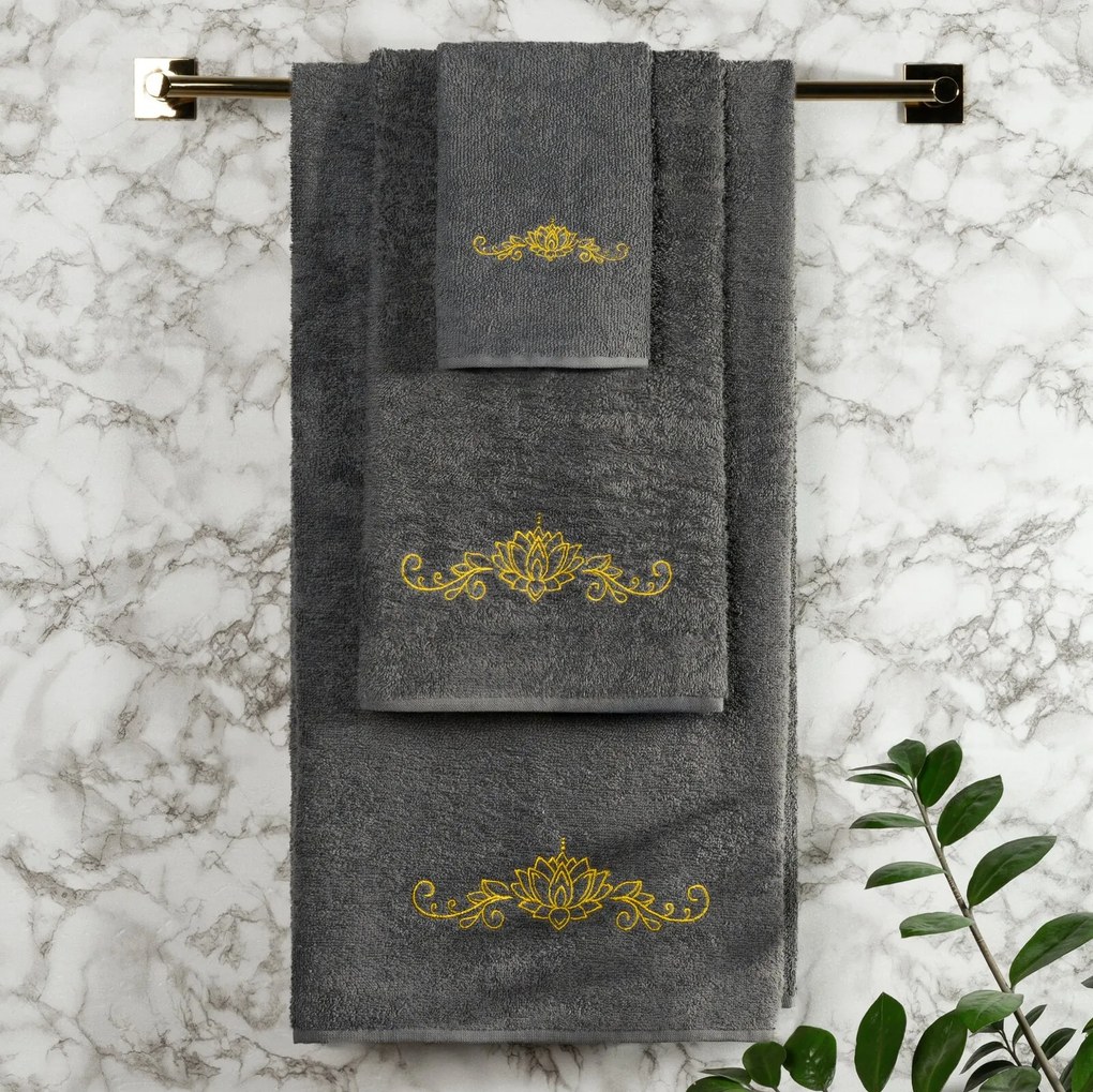 BAVLNENÝ UTERÁK LILIANA SADA 1KS 30X50 CM, 1KS 50X90 CM, 1KS 70X140 CM TMAVOSIVÁ