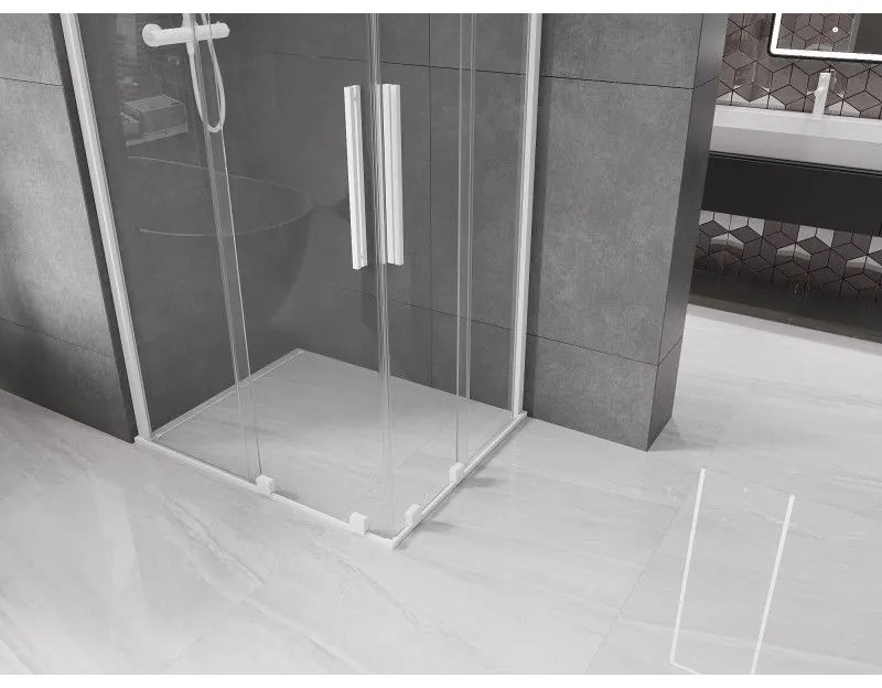 Mexen Velar Duo, sprchový kút s posuvnými dverami 90(dvere) x 80(dvere) cm, 8mm číre sklo, biela, 871-090-080-02-20
