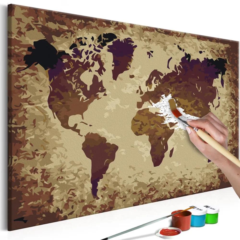 Maľovanie podľa čísiel - World Map (Brown Colours) 60x40