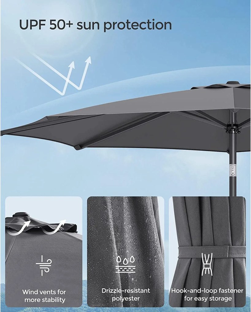 Záhradný slnečník Ø 3m, UPF 50+ (podstavec nie je súčasťou balenia), šedý