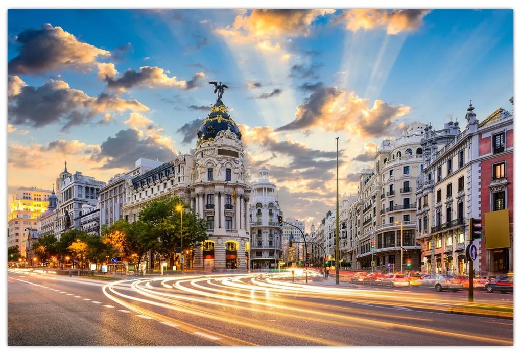 Obraz - Calle Gran Vía, Madrid, Španielsko (90x60 cm)