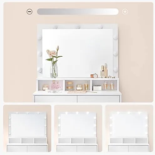 Toaletný stolík VANESA s veľkým zrkadlom a osvetlením, 80x40x140cm, biela SongmicsHome