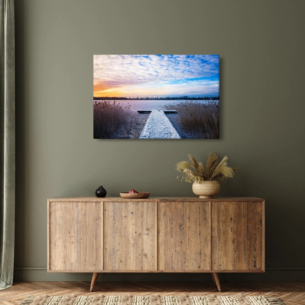 Obraz - Zamrznuté jazero, Ełk, Mazury, Poľsko (90x60 cm)