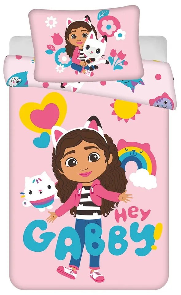 Ružové bavlnené detské obliečky do postieľky 100x135 cm Gabby's Dollhouse – Jerry Fabrics