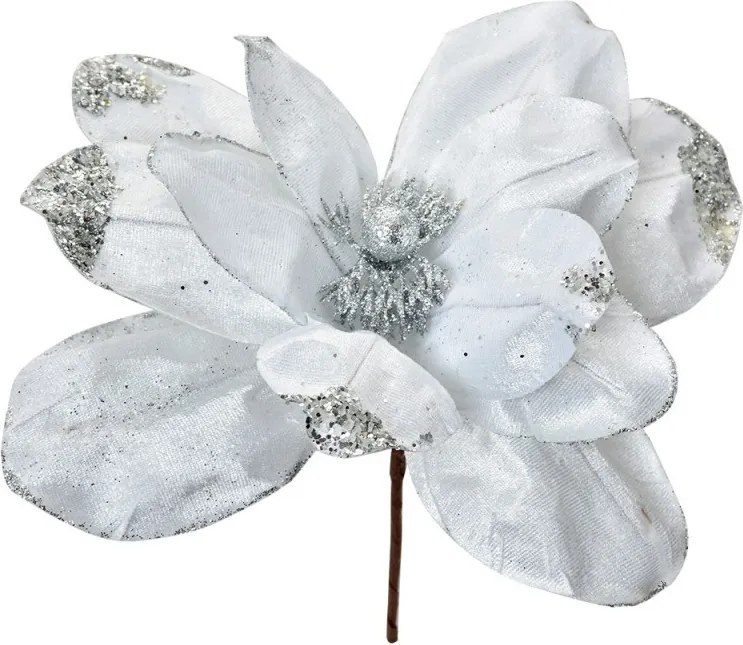 Bielo-strieborná dekorácia kvetina vianočná hviezda Poinsettia - Ø 24*25 cm