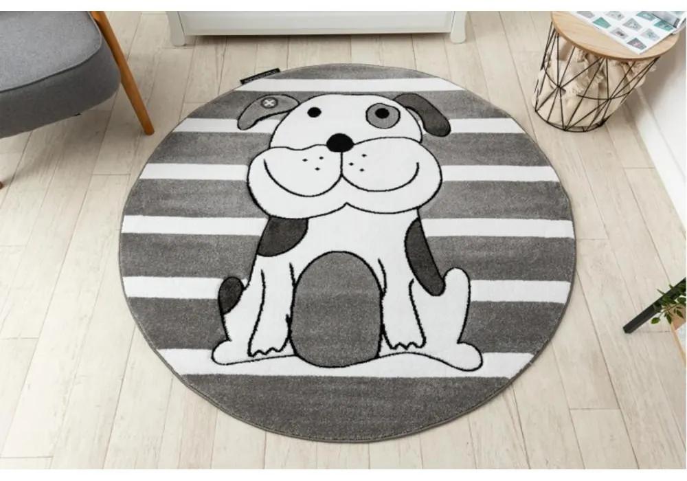 Detský kusový koberec Psík sivý kruh 120cm
