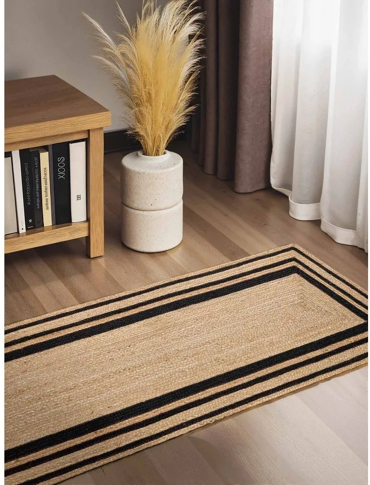 Čierny/v prírodnej farbe obojstranný/ručne tkaný jutový behúň 70x200 cm Jutta – Hanse Home