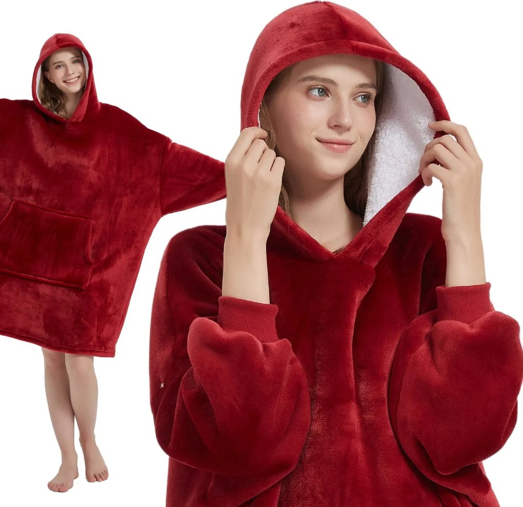 Deka s rukávmi HOODIE bordová