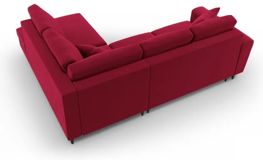 Červená zamatová rozkladacia/s úložným priestorom rohová pohovka (pravý roh/do L) Kyoto – Cosmopolitan Design