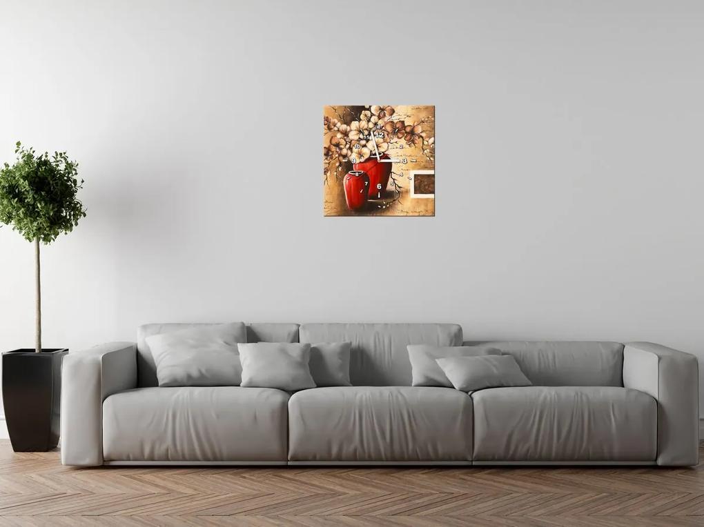 Gario Obraz s hodinami Orchidei v červenej váze Rozmery: 100 x 40 cm