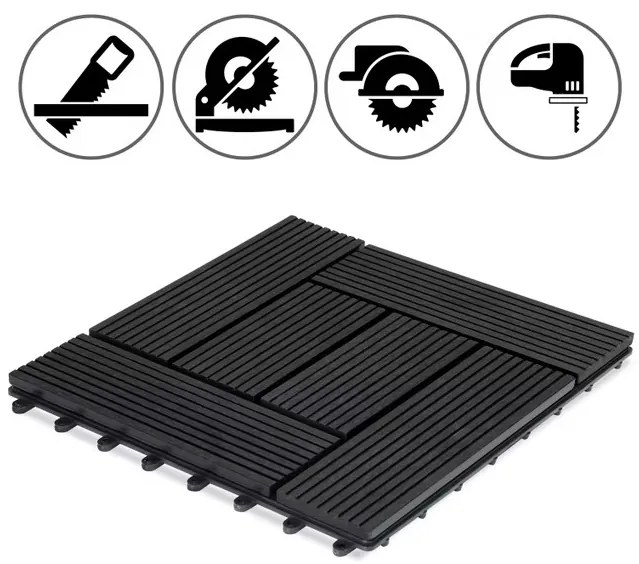 InternetovaZahrada WPC dlaždice - sada 11 ks, 30x30 cm mozaika - antracit