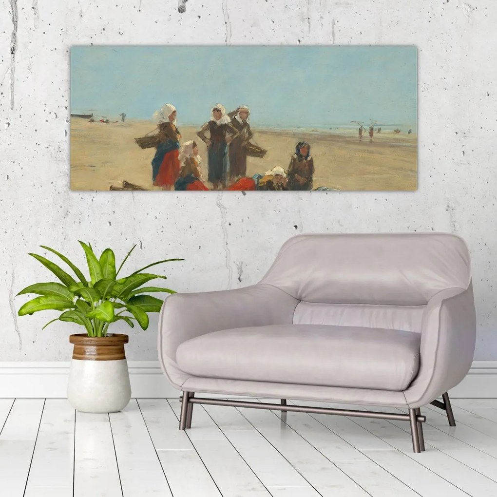 Obraz - Eugène Boudin, Women on the Beach at Berck, reprodukcia (120x50 cm)