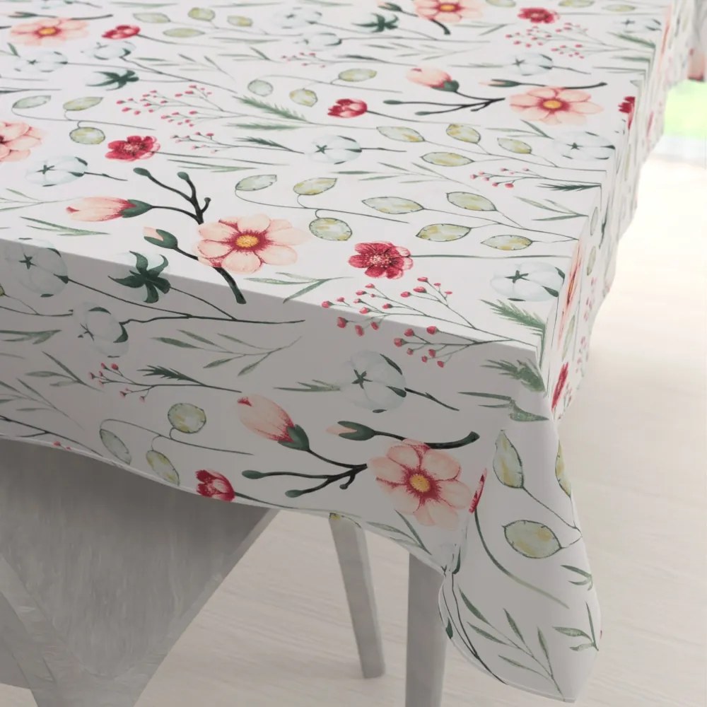 Biante Bavlnený obdĺžnikový obrus Sandra SA-747 Lúčne kvety na bielom 140x220 cm