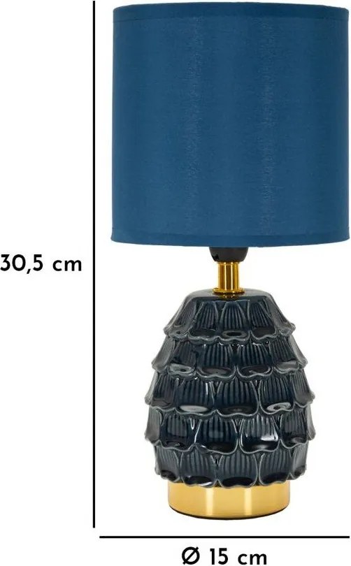 Modrá keramická stolová lampa s textilným tienidlom (výška 30,5 cm) Pigny – Mauro Ferretti