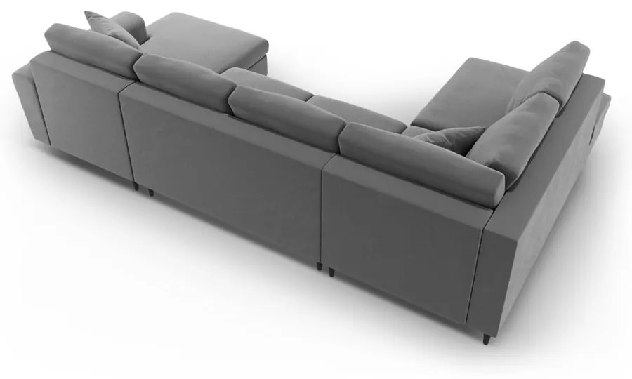 Svetlosivá zamatová rozkladacia/s úložným priestorom rohová pohovka (ľavý roh/do "U") Kyoto – Cosmopolitan Design