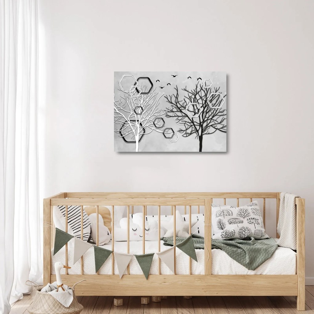 Abstraktný sklenený obraz so stromami (70x50 cm)