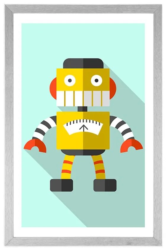 Plagát s paspartou žltý robot na modrom pozadí - 30x45 black