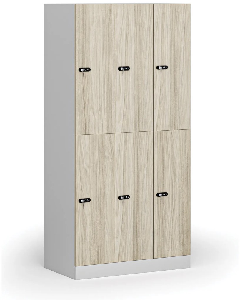 Šatníková skrinka s úložnými boxmi, 6 boxov, 1850 x 900 x 500 mm, mechanický kódový zámok, laminované dvere, dub prírodný
