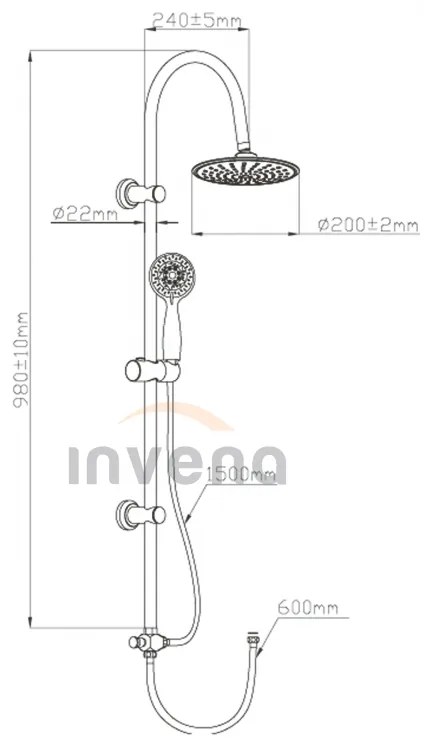 Invena Egina, sprchový stĺp so 4-funkčnou ručnou a hlavovou sprchou, chrómová, INV-AU-13-001-C
