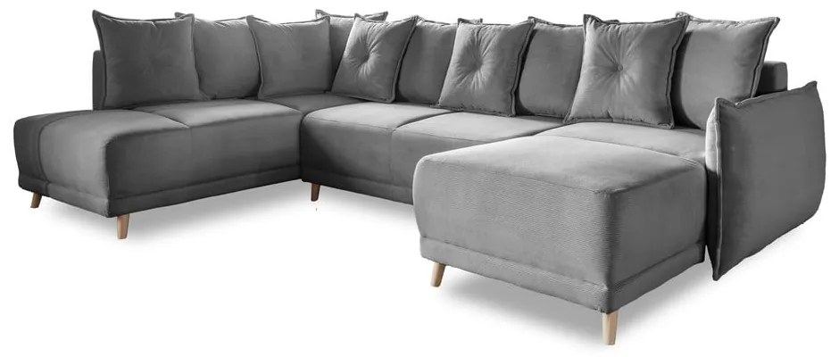 Sivá menčestrová rozkladacia rohová pohovka (ľavý roh/do "U") Lazy Lukka – Miuform