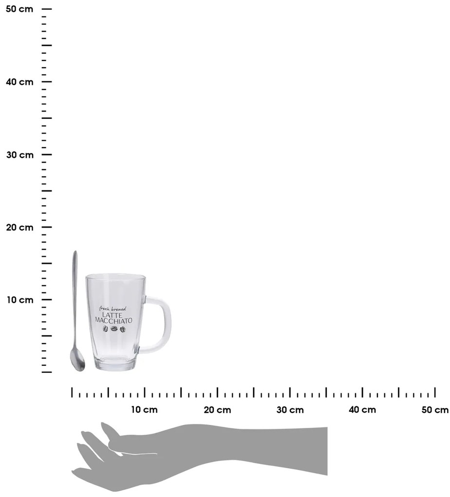 Sklenený hrnček s lyžičkou Latte 300 ml sada 2ks