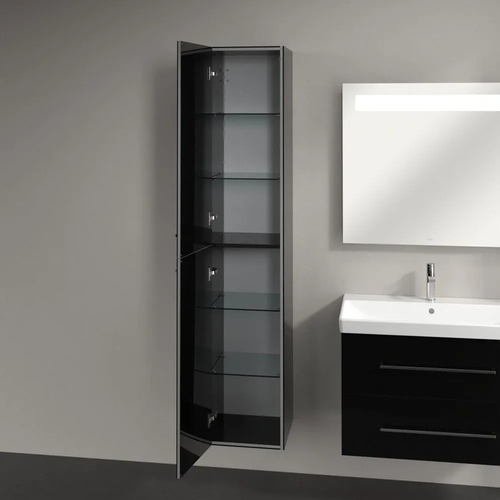 VILLEROY & BOCH Avento závesná vysoká skrinka, 2 dvierka, pánty vľavo, 350 x 372 x 1760 mm, Crystal Black, A89400B3