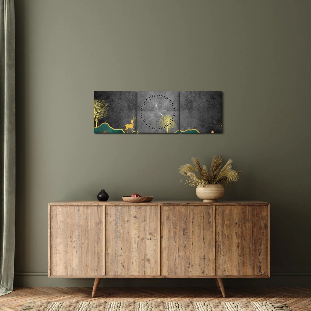 Obraz - Horská scenéria (s hodinami) (90x30 cm)