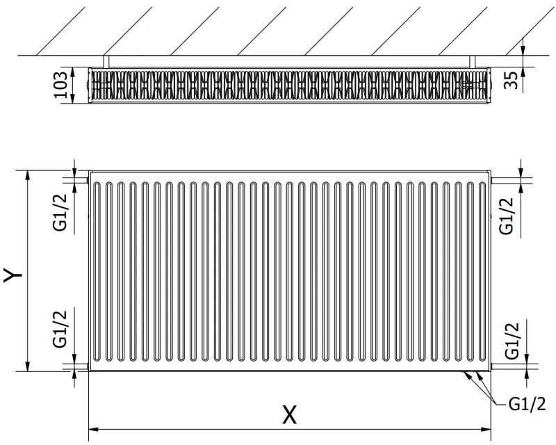 Mexen, Panelový radiátor Mexen CV22 400 x 500 mm, spodné pripojenie, 593 W, biely - W622-040-050-00