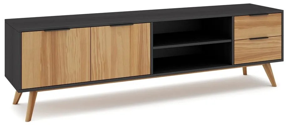 Čierny/prírodný TV stolík z borovicového dreva 180x53 cm Lavis – Marckeric