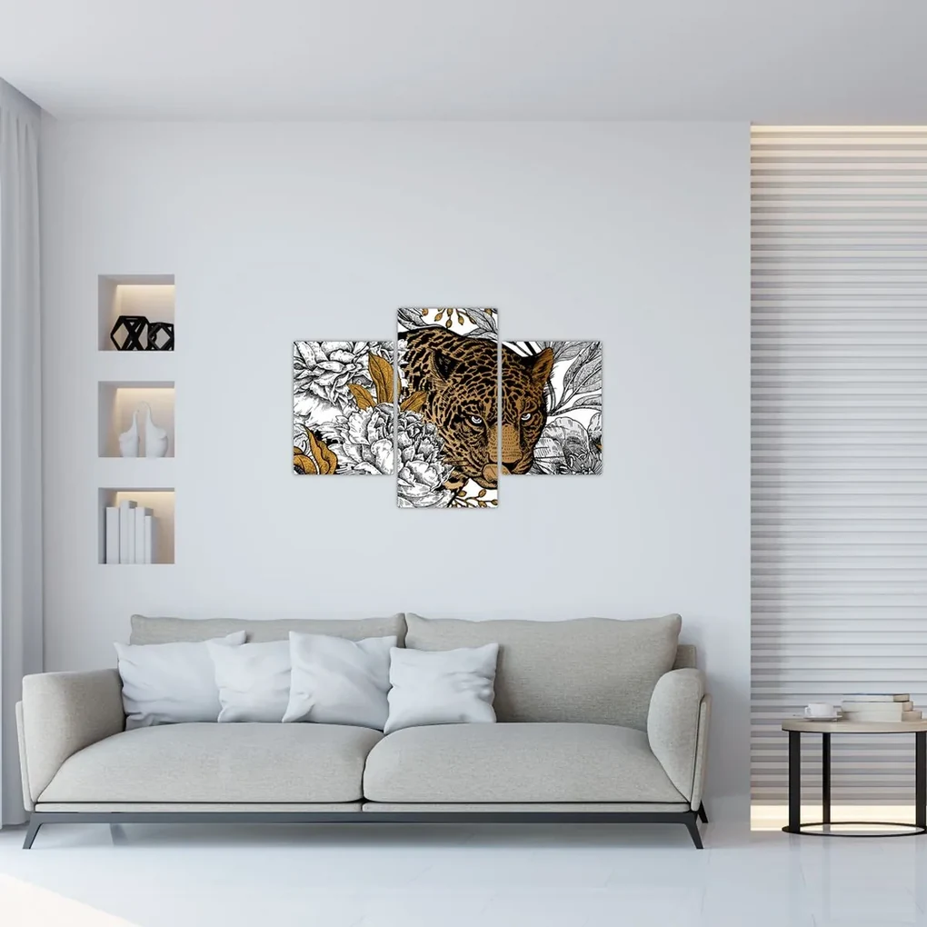 Obraz - Leopard medzi kvetmi (90x60 cm)
