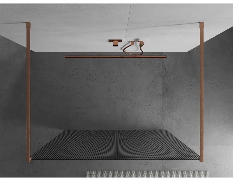 Mexen Kioto, sprchová zástena Walk-In 110 x 200 cm, 8mm sklo s rebrovým vzorom, medený matný profil, 800-110-002-65-09