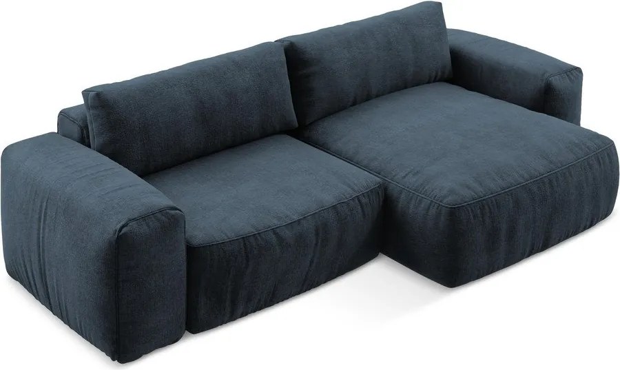 Tmavomodrá ženilková rozkladacia rohová pohovka (pravý roh/s leňoškou) Kuki – Makamii