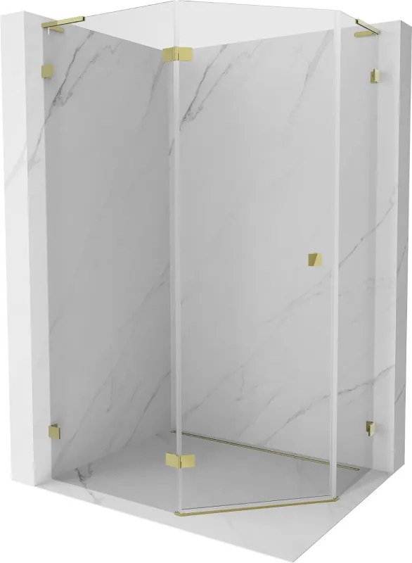 Mexen Lunar, L päťuholníkový sprchový kút naklápací doľava 100 x 80 cm, 8mm číre sklo, zlatý profil, 831L-100L-080P-50-00-L