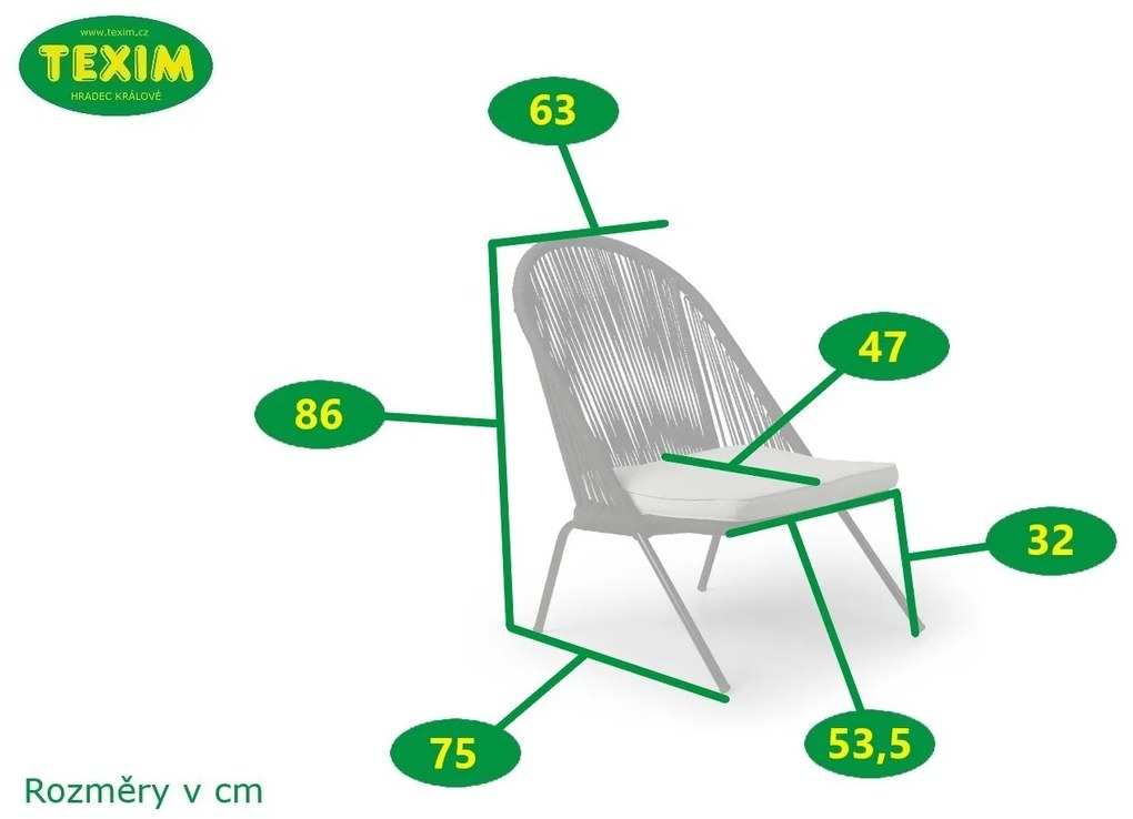 TEXIM NORTH - záhradné kreslo - 75 x 63 x 86 cm, polyester + kov