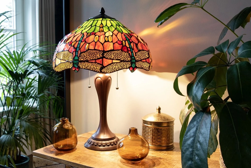 Tmavo hnedá zdobená noha k lampe Tiffany - Ø 17 * 60 cm / E27 / 40W