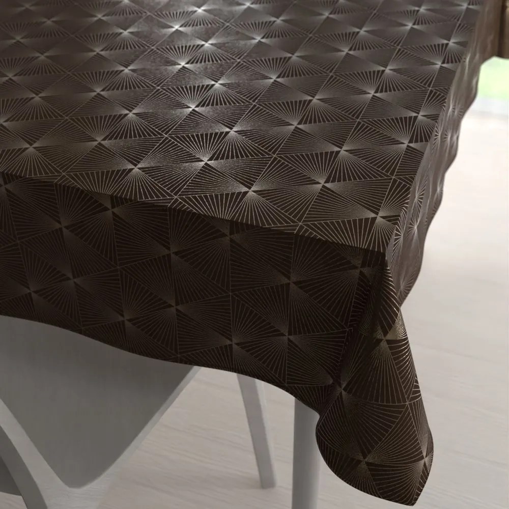Biante Zamatový obdĺžnikový obrus Isabela IBL-012 Rose Gold trojuholníky na hnedom 140x180 cm