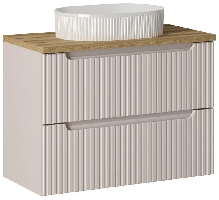 Závesná skrinka Nova Cashmere Beyond II s doskou a umývadlom 80 cm kašmírová/dub coast evoke