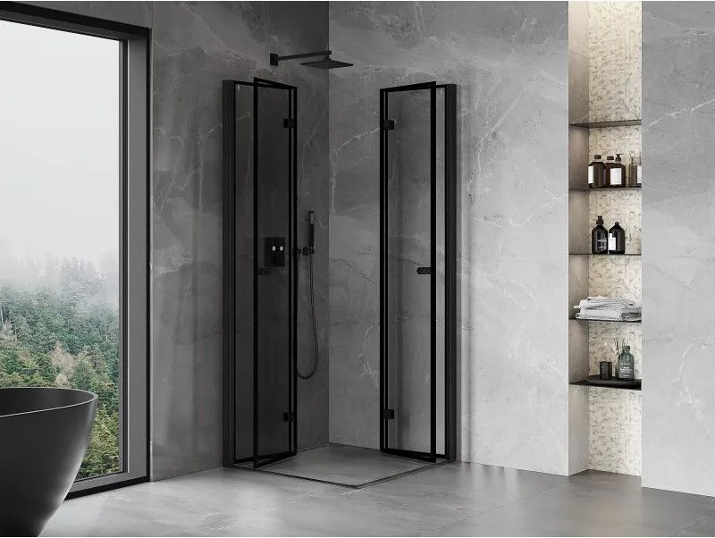 Mexen Mist-F Duo, skladací sprchový kút 120 x 120 cm, číre sklo-čierny rám, 8A6-120L-120P-70-70