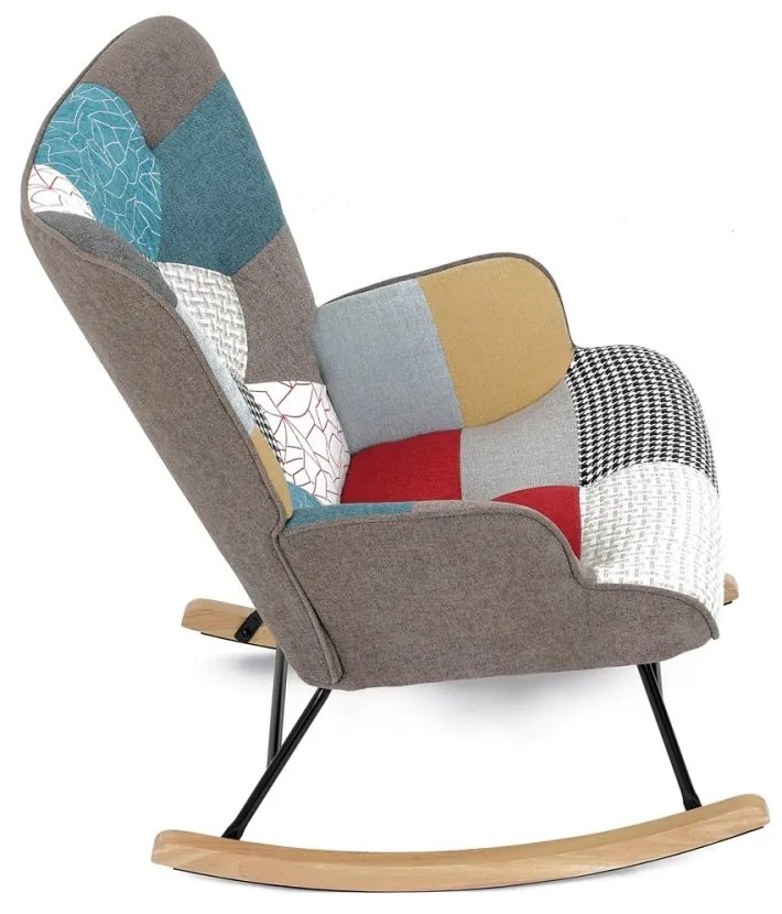 Hojdacie kreslo FABIAN — kov, masív, látka, patchwork