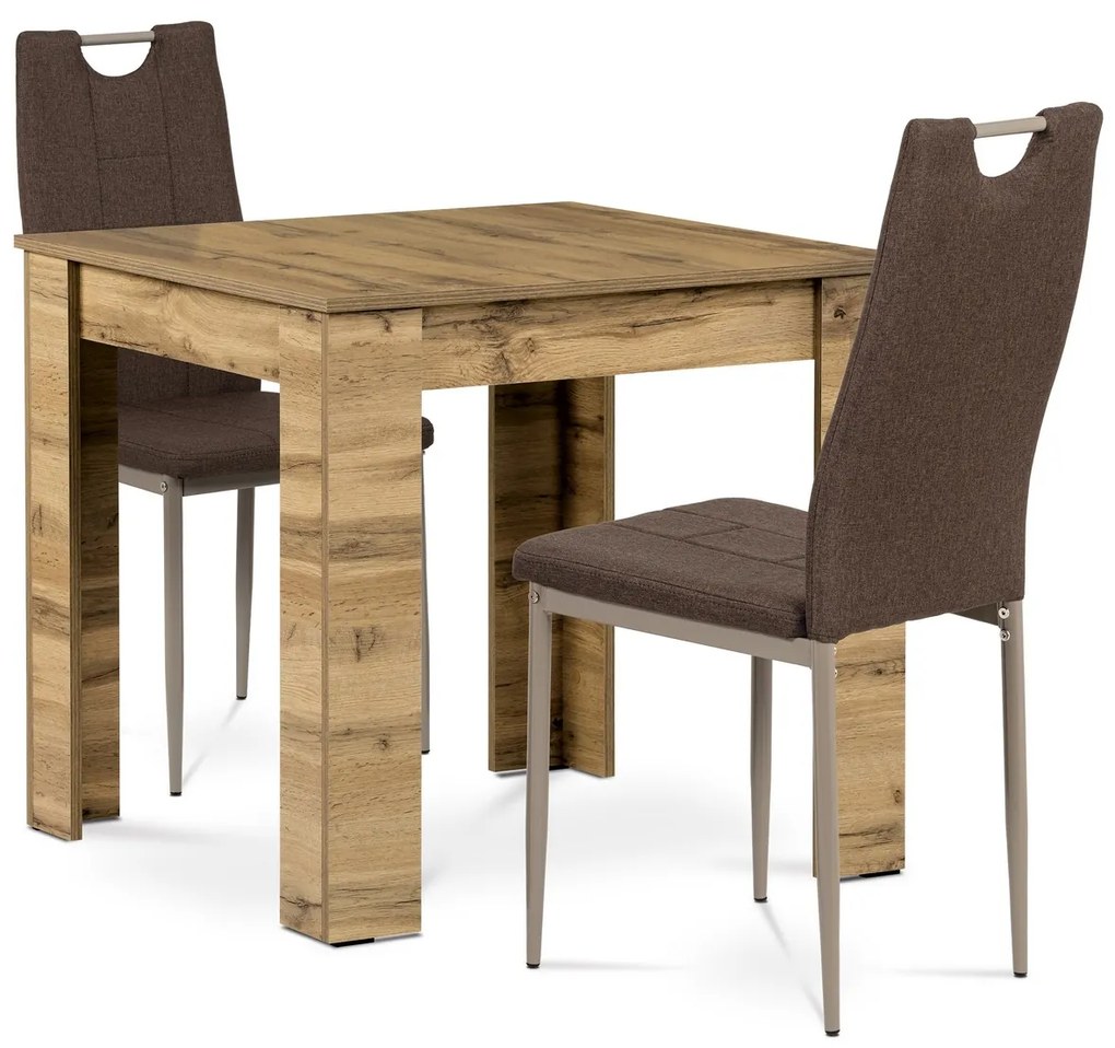 Jedálenský set z MDF s 2 hnedými stoličkami, 80 x80 x 75 cm, dub Sonoma