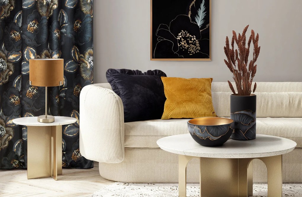 ZATEMŇOVACÍ ZÁVES NA KRÚŽKOCH LIMITED COLLECTION PEONIA2 140X250 CM ČIERNA