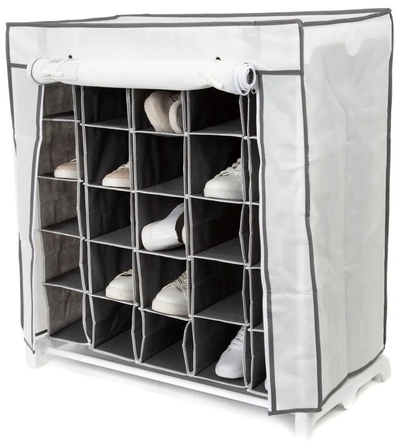 Čierno-biely textilný stojan na topánky Compactor Shoes, 25 priehradiek