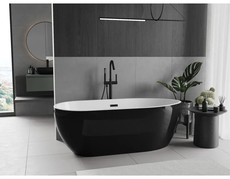 Mexen Eos, voľne stojaca vaňa 170 x 75 cm, biela-čierna, čierny matný prepad, 52471707575-70