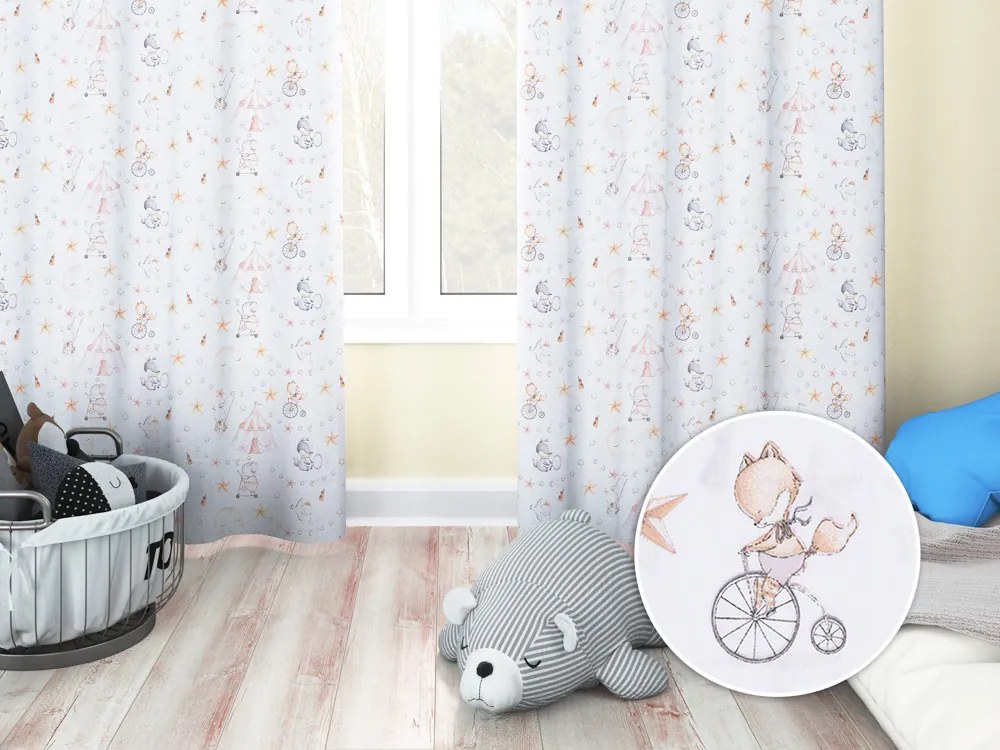 Biante Detský bavlnený záves Sandra SA-371 Ružový cirkus so zvieratkami 150x210 cm